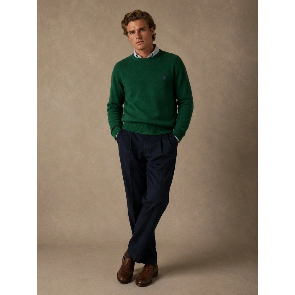 Vintage 90s Polo Ralph Lauren Sweater Mens L Green Lambswool Crewneck Preppy